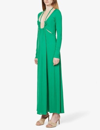 PROENZA SCHOULER V-neck self-tie stretch-crepe midi dress | green long sleeved plunge front dresses - flipped