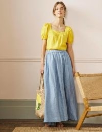 BODEN Pull-On Linen Maxi Skirt Grey Blue Chambray / women’s long length peasant style summer skirts