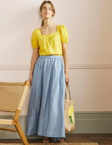 BODEN Pull-On Linen Maxi Skirt Grey Blue Chambray / women’s long length peasant style summer skirts - flipped
