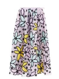 ASHISH Water lily-embroidered sequinned skirt / purple floral organza skirts