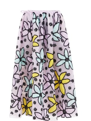 ASHISH Water lily-embroidered sequinned skirt / purple floral organza skirts - flipped