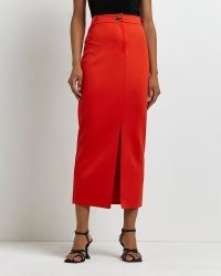 River Island RED PENCIL MIDI SKIRT | bright split hem skirts