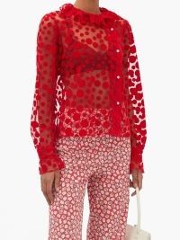 BATSHEVA Petal polka-dot mesh blouse ~ sheer red ruffled collar blouses