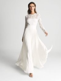 REISS HAZEL Lace Top Pleated Dress White ~ feminine maxi occasion dresses ~ alternative open back wedding gowns