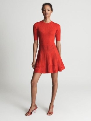 REISS JOSIE Knitted Flippy Dress Coral ~ bright fit and flared hem dresses - flipped
