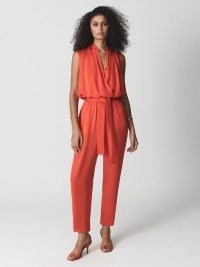 REISS KALI Drape Jumpsuit Orange ~ bright sleeveless draped jumpsuits