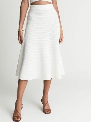 Reiss LIZZIE Crochet Knit Midi Skirt | womens fit and flare skirts | women’s elegant style knitted clothes - flipped