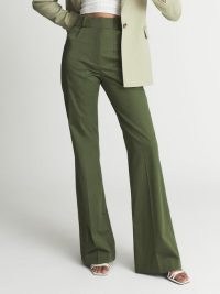 REISS LOREN Flared Trousers Bright Green ~ women’s chic 70s inspired flares ~ womens 1970s style clothing