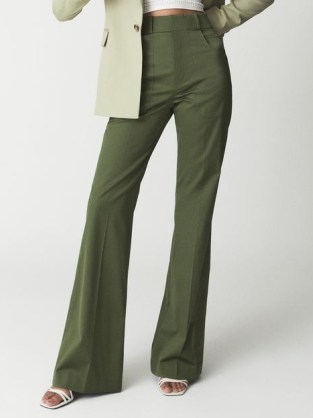 REISS LOREN Flared Trousers Bright Green ~ women’s chic 70s inspired flares ~ womens 1970s style clothing - flipped
