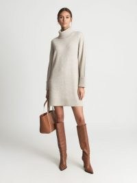 Reiss LUCIE Knitted Roll Neck Dress / luxe cashmere and wool blend sweater dresses / chic neutral outfits