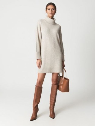 Reiss LUCIE Knitted Roll Neck Dress / luxe cashmere and wool blend sweater dresses / chic neutral outfits - flipped