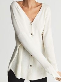 REISS SADIE Wool Blend Longline Cardigan Cream ~ women’s chic drop shoulder cardigans
