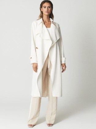 REISS VICTORIA Fluid Trench Coat White ~ women’s chic oversized lapel coats - flipped