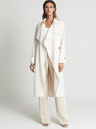 REISS VICTORIA Fluid Trench Coat White ~ women’s chic oversized lapel coats
