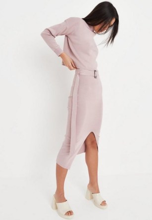 Missguided rose knit funnel neck jumper and midi skirt co ord set | pink fashion co-ords | women’s on-trend jumpers and skirts clothes sets - flipped