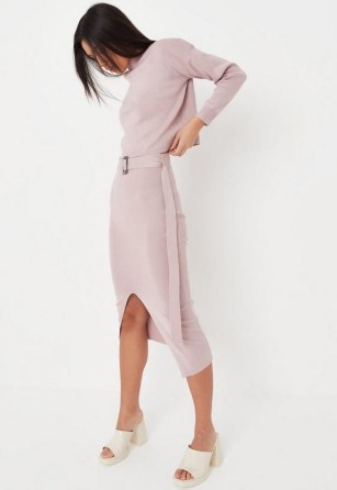 Missguided rose knit funnel neck jumper and midi skirt co ord set | pink fashion co-ords | women’s on-trend jumpers and skirts clothes sets