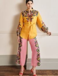 BODEN Rosie Linen Shirt Honeycomb Decorative Blooms / women’s bold print floral shirts