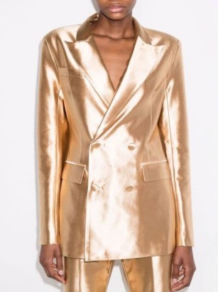 ROTATE Augustina metallic double-breasted blazer ~ women’s glamorous shiny finish evening blazers ~ womens party jackets - flipped