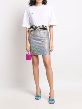 ROTATE mesh-panelled skirt | metallic silver tone mini skirts