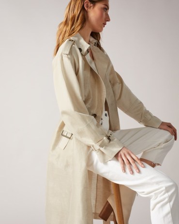 Ted Baker Saila Contrast Trench Coat in Natural ~ womens luxe linen blen belted coats - flipped