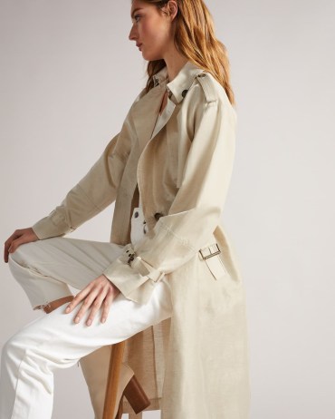 Ted Baker Saila Contrast Trench Coat in Natural ~ womens luxe linen blen belted coats