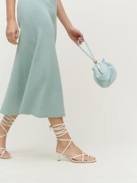 Reformation Sammie Lace Up Sandal in White / strappy ankle tie kitten heel sandals / square toe