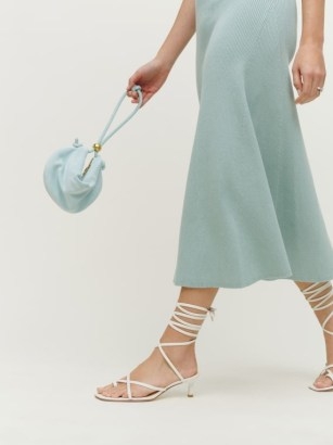 Reformation Sammie Lace Up Sandal in White / strappy ankle tie kitten heel sandals / square toe - flipped