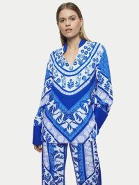 JIGSAW Santorini Long Sleeve Shirt / blue floral print kaftan style tops / women’s printed pullover shirts