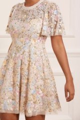 needle & thread SECRET GARDEN SHORT SLEEVE MICRO MINI DRESS / floral angel sleeve fit and flare / romantic style sheer overlay occasion dresses