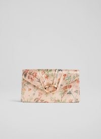 L.K. BENNETT Serena floral Silk Clutch Apple Blossom Pink ~ metallic occasion bags