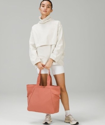 lululemon Side-Cinch Shopper Bag Pink Savannah ~ roomy water repellent tote bags ~ stylish shoppers