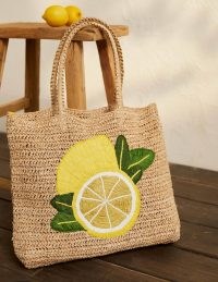 Boden Soft Straw Bag Lemon / fruit print tote bags / summer shopper / beach accessories