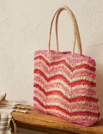 BODEN Soft Straw Bag Zig Zag / summer tote bags - flipped
