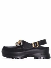 Stella McCartney Falabella Trace clogs / black faux leather slingback shoes with front chunky chain detail