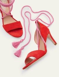 BODEN Suede Ankle Tie Heeled Sandals Dragon Red / rope ankle tie shoes