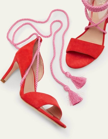 BODEN Suede Ankle Tie Heeled Sandals Dragon Red / rope ankle tie shoes - flipped