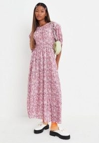 MISSGUIDED tall pink floral plisse ruffle midaxi smock dress
