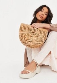 Missguided tan bamboo caged bag | fashion handbags | summer top handle grab bags