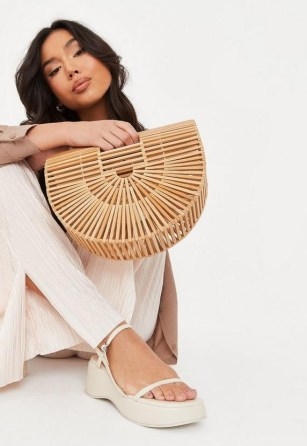 Missguided tan bamboo caged bag | fashion handbags | summer top handle grab bags - flipped