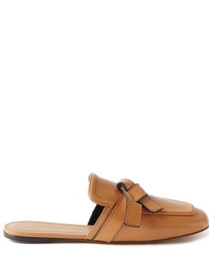 LOEWE Gate leather backless loafers | womens luxe knot detail square toe flats - flipped