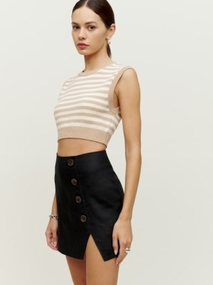 Reformation Taylor Linen Skirt Black – women’s button detail mini skirts
