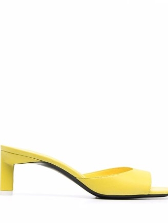 The Attico Kaia 55mm yellow leather pumps – square toe kitten heel mules - flipped