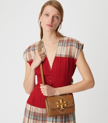 Tory Burch ELEANOR BAG in Classic Cuoio ~ chic brown leather crossbody bags - flipped