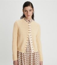 Tory Burch HOOK-AND-EYE CARDIGAN Antique Cream ~ women’s luxe soft knit cardigans