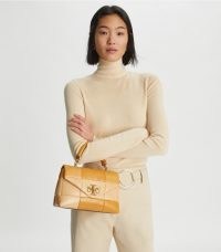 Tory Burch KIRA PATCHWORK SMALL TOP-HANDLE SATCHEL Golden Straw Mix ~ chic handbags ~ luxe colour block bags