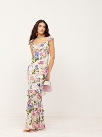 REFORMATION Tripoli Dress in Donna / floral print summer occasion maxi dresses / romantic ruffled event fashion