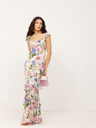 REFORMATION Tripoli Dress in Donna / floral print summer occasion maxi dresses / romantic ruffled event fashion