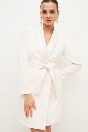 KAREN MILLEN Tuxedo Wrap Dress ~ chic cream tie waist jacket dresses ~ evening glamour ~ stylish party clothes