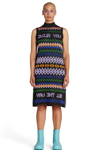 Jess Johnson x Gorman WAY ALIVE KNIT DRESS | slogan knitted fashion | sleevelss jacquard knit dresses | women’s artwork patterned knitwear - flipped