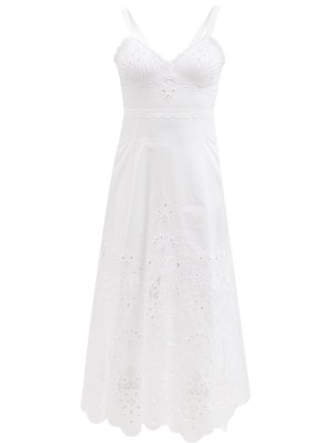 DOLCE & GABBANA Broderie-anglaise cotton-blend poplin dress ~ women’s white sleeveless lace trimmed dresses ~ womens Italian summer clothing